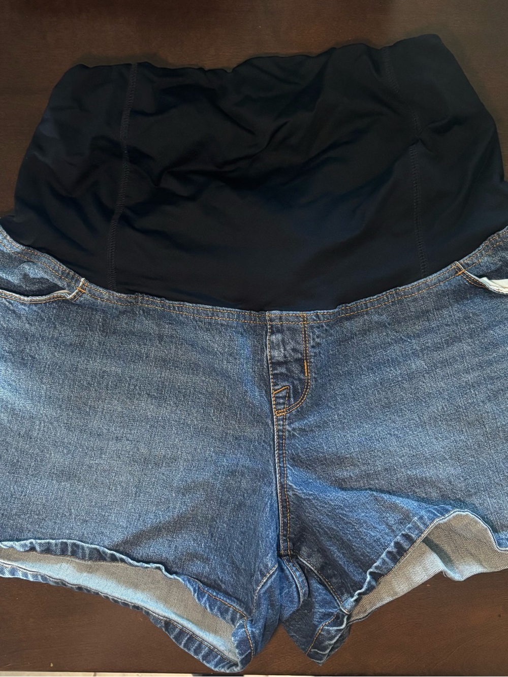 Isabel Maternity by Ingrid & Isabel Blue Denim Shorts with Black Waistband